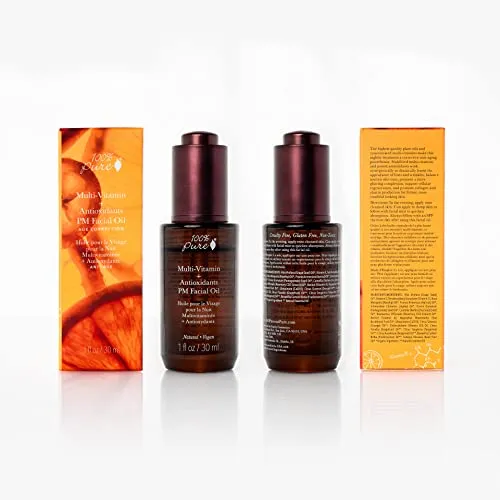 100% PURE Multi-Vitamin   Antioxidants PM Facial Oil, Anti-Aging Skin Care, Night Facial Oil, Anti-Wrinkle, Natural Face Moisturizer w/Retinol, Vitamin C, CoQ10-1 Fl Oz