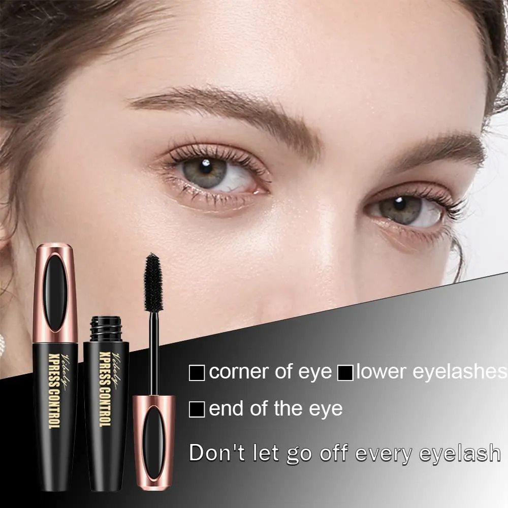 3 Pack 4D Silk Fiber Lash Mascara, Waterproof Smudge-proof Thickening Mascara Black Thickening Lengthening Mascara, All Day Exquisitely Full, Long, Thick, Long-Lasting No Flaking Lash Extensions