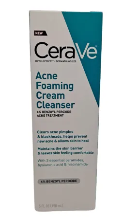 CERAVE ACNE FOAMING CREAM CLEANSER/ 5FLOZ /BENZOYL PEROXIDE ACNE TREATMENTFoaming 4% benzoyl peroxide acne face wash.