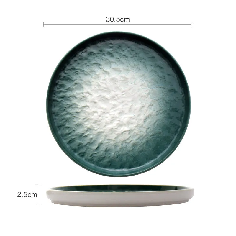 Gradient Emerald Steak Plate Stone Pattern Pasta Plate Western Plate Round Plate Restaurant Home