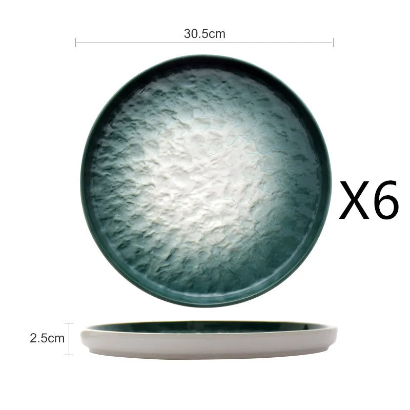 Gradient Emerald Steak Plate Stone Pattern Pasta Plate Western Plate Round Plate Restaurant Home