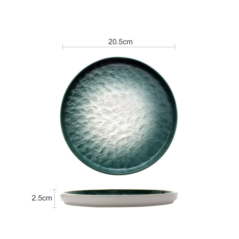 Gradient Emerald Steak Plate Stone Pattern Pasta Plate Western Plate Round Plate Restaurant Home