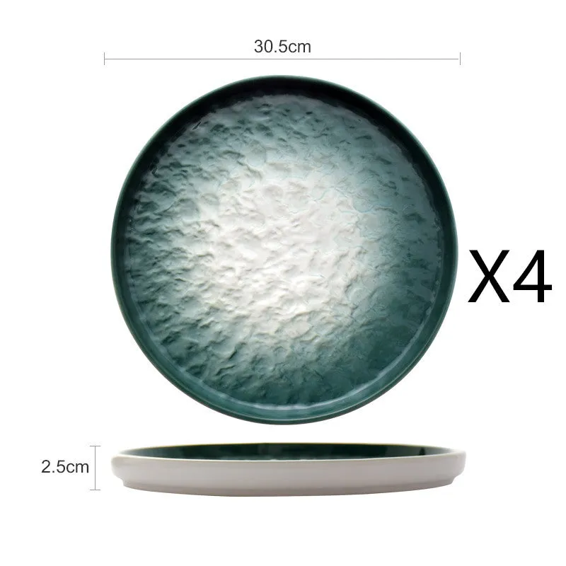 Gradient Emerald Steak Plate Stone Pattern Pasta Plate Western Plate Round Plate Restaurant Home