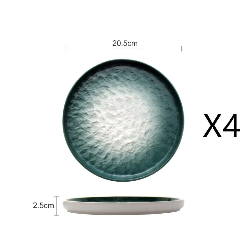 Gradient Emerald Steak Plate Stone Pattern Pasta Plate Western Plate Round Plate Restaurant Home