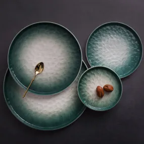 Gradient Emerald Steak Plate Stone Pattern Pasta Plate Western Plate Round Plate Restaurant Home