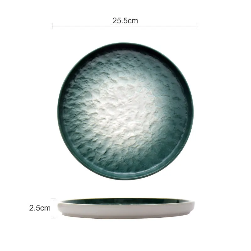 Gradient Emerald Steak Plate Stone Pattern Pasta Plate Western Plate Round Plate Restaurant Home