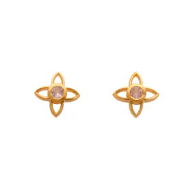 Rose Quartz Joy Flower Earrings 15MM Post 24K Gold Vermeil